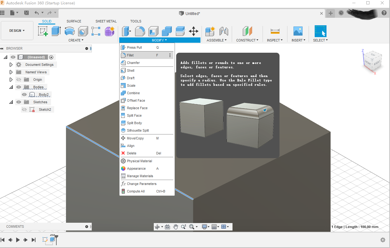 Autodesk Fusion 360建立第一个模型