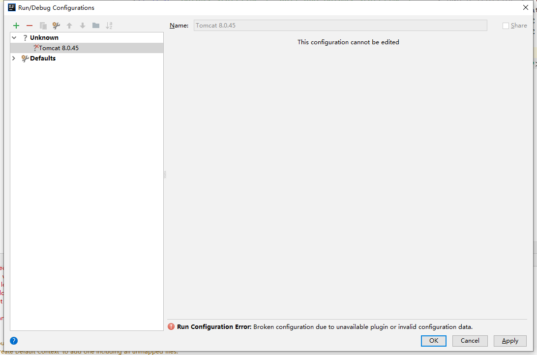 Run Configuration Error: Broken configuration due to unavailable plugin ...