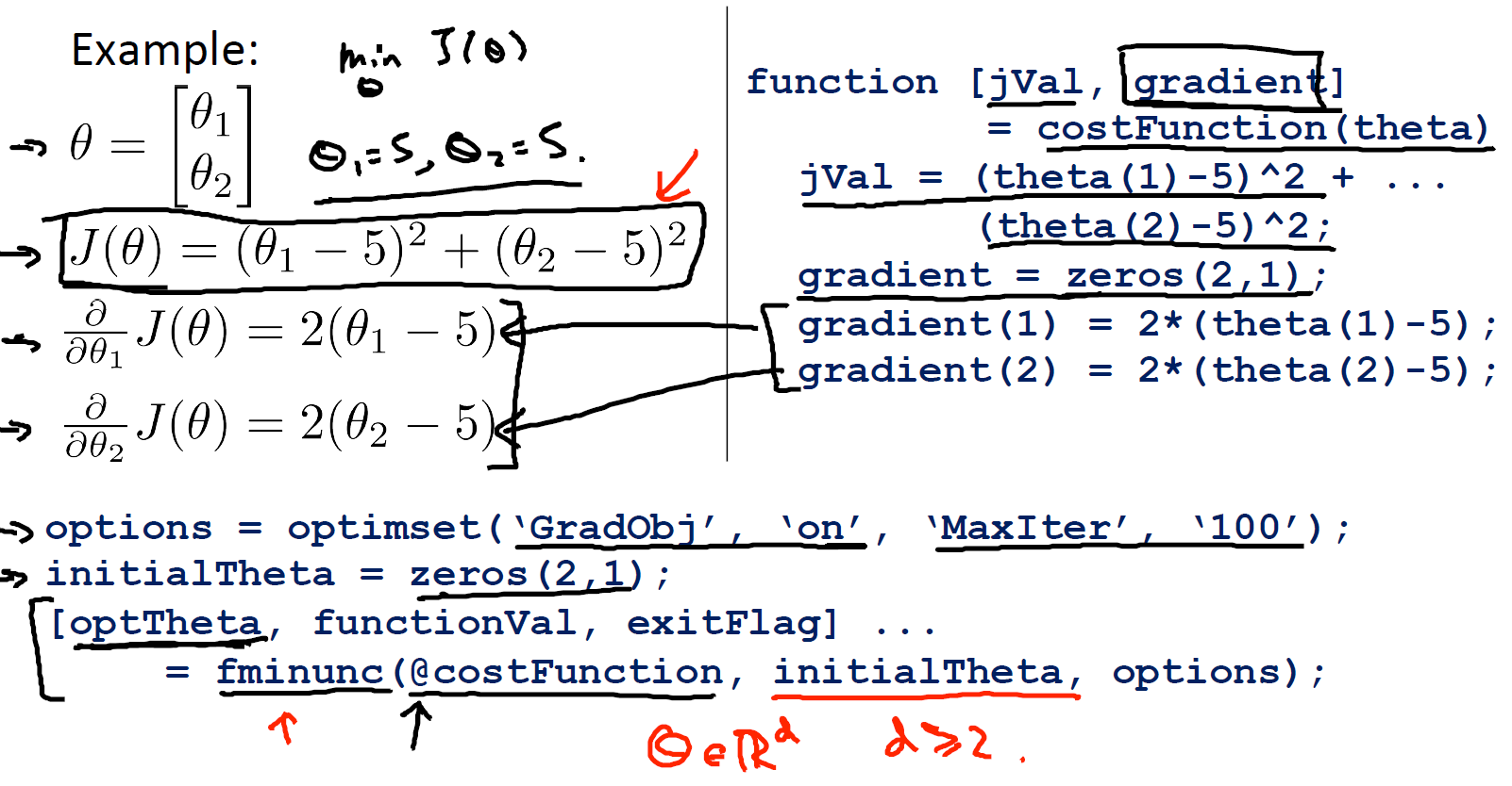 高级优化方法fminunc吴恩达机器学习_首先调用numpy包中的fminunc算法来优化参数,然后根据优化后的参数和输入数据调用p
