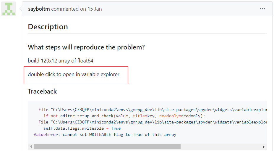 python 无法打开变量资源管理器 ValueError cannot set WRITEABLE flag to True of