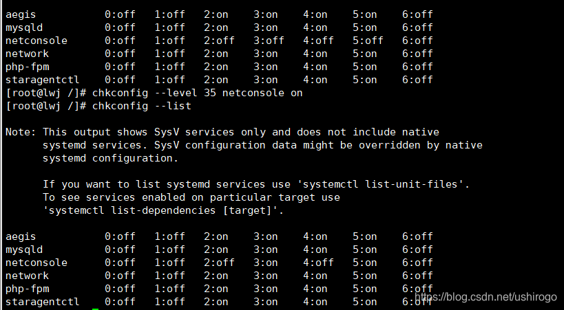  chkconfig --level 服务名 on/off