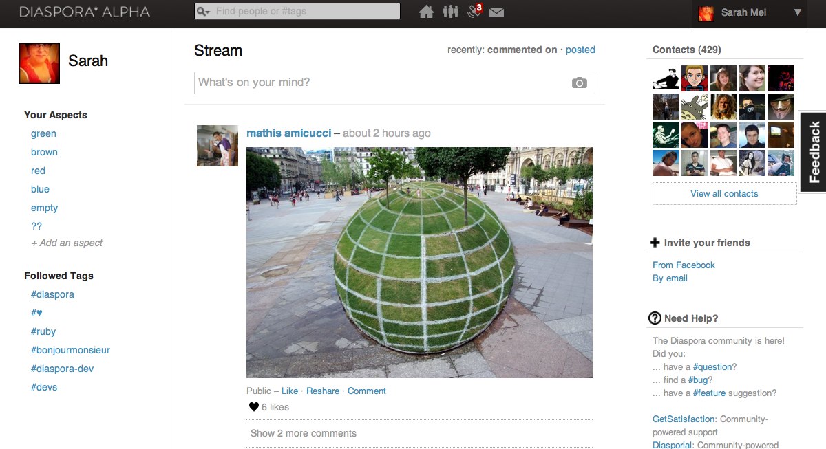 Diaspora用户界面的截图