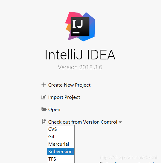 在创建/导入项目的页面选择Subversion
