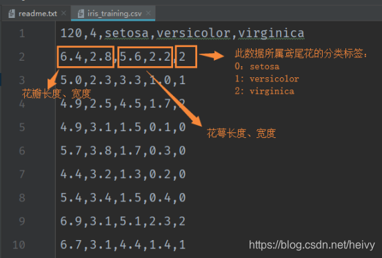 图二：鸢尾花分类问题训练数据集格式