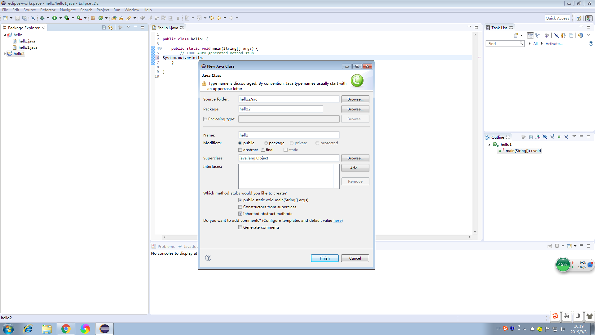 在eclipse中用Java 输出“hello world”_eclipse在java文件中输出一句话-CSDN博客