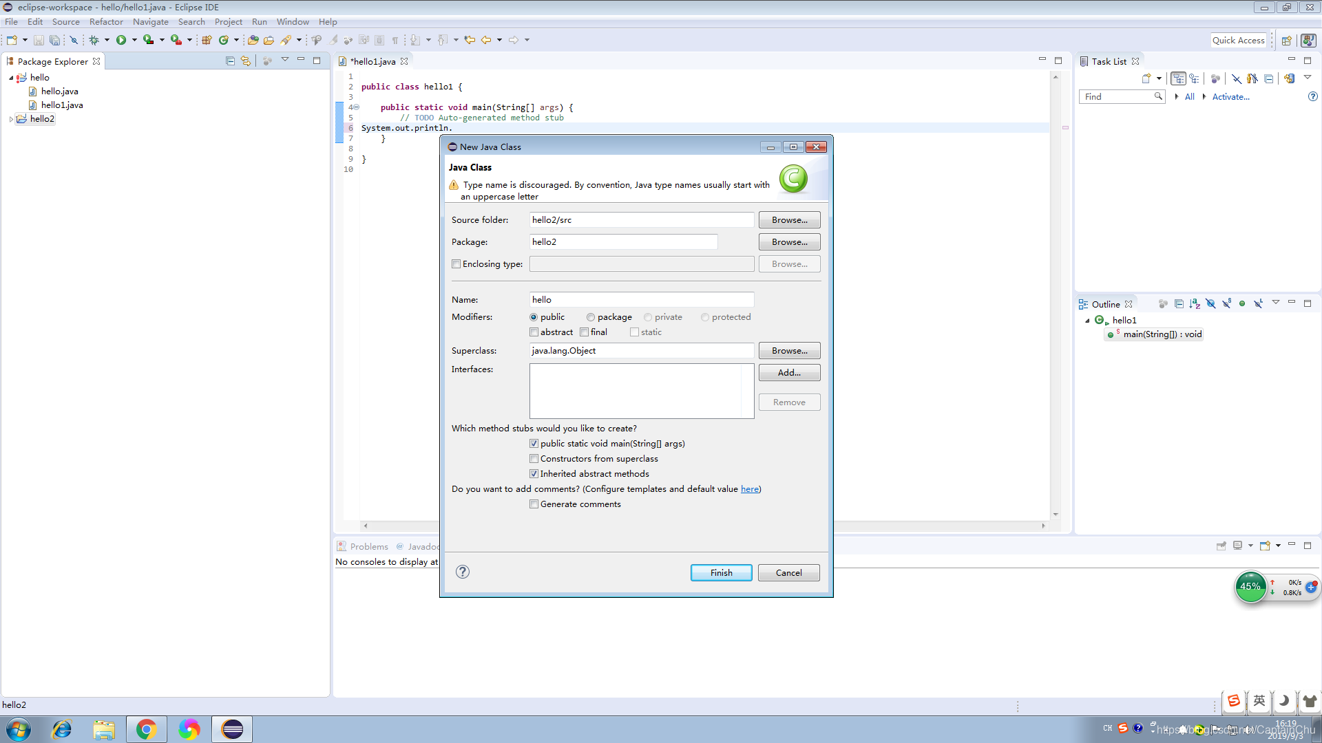 在eclipse中用Java 输出“hello world”_eclipse在java文件中输出一句话-CSDN博客
