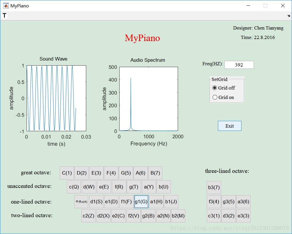 概要:本文基于matlab及其gui界面设计了一个简单电子琴.