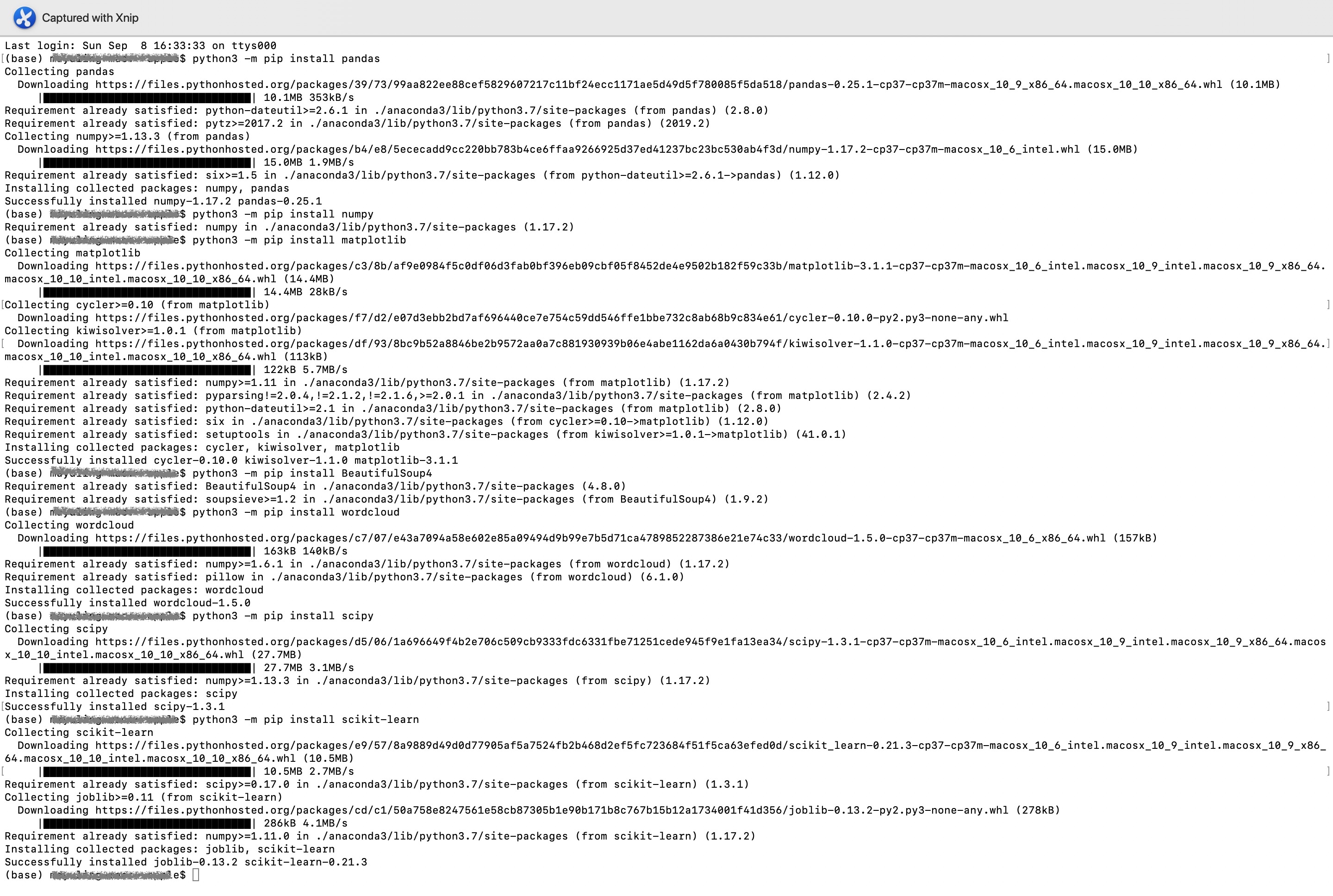 python-pip-install-pandas-numpy-matplotlib-scikit-learn-mac