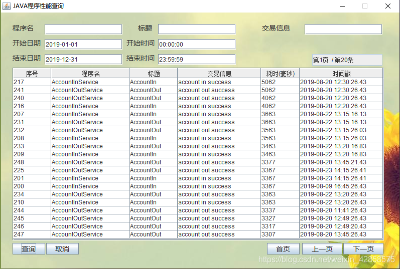 JAVA程序性能查询页面