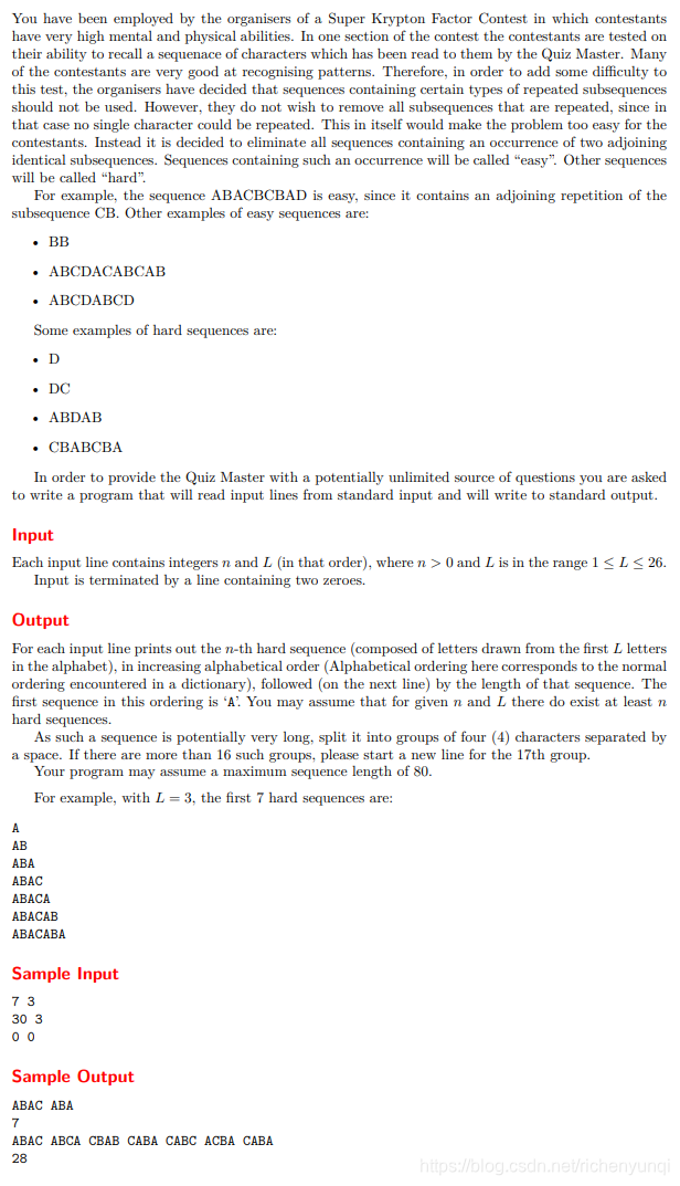 Example 7-5: Krypton Factor (UVa 129) problem description