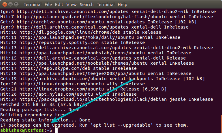 apt shows the number of packages that can be upgraded