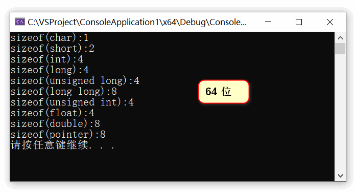 C++ 基本数据类型 的 字节数