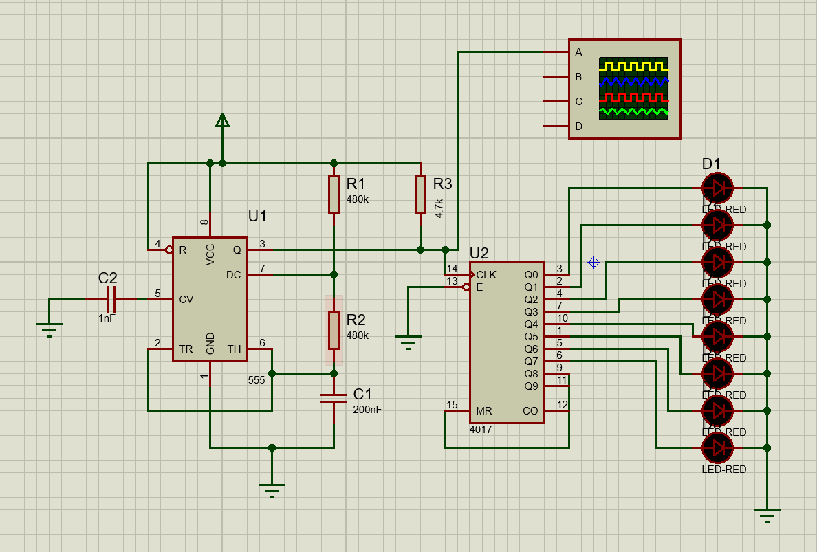 小制作使用ne555和一个计数器制作一个流水灯