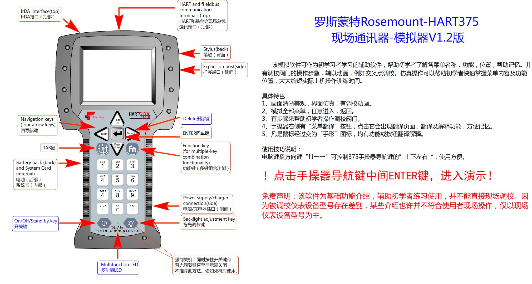 罗斯蒙特HART375现场通讯器-手操器模拟器