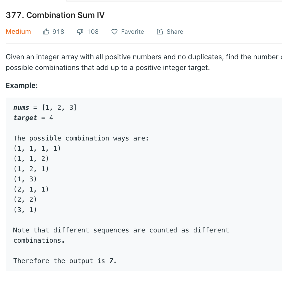 377. Combination Sum IV (Medium)-CSDN博客