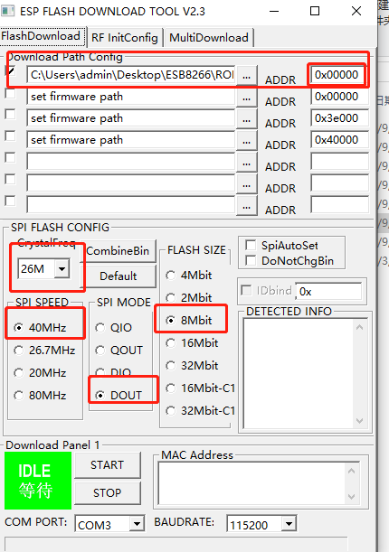 关于烧写ESP8285核心板的相关事项
