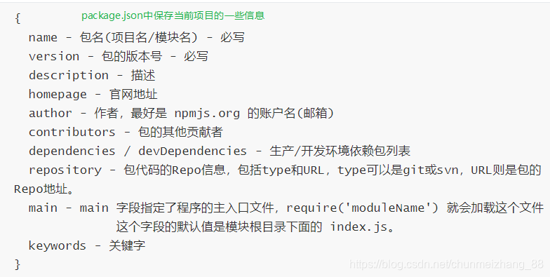 npm init -y创建的package.json文件内容
