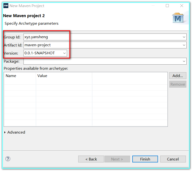 Specify Archetype parameters