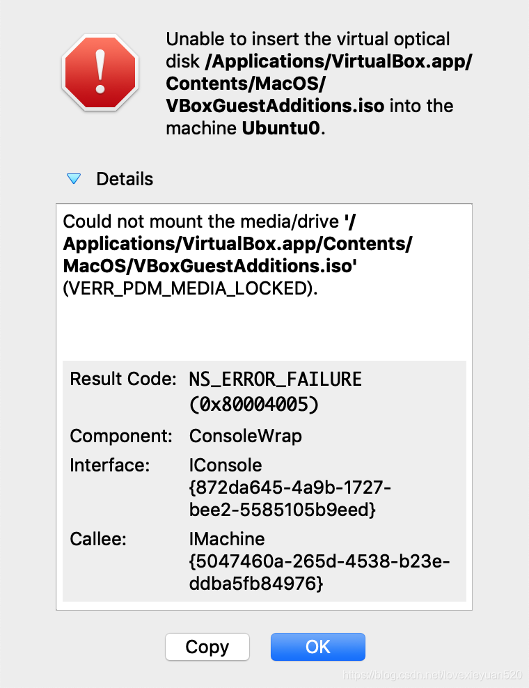 大数据学习01之基于vbox 6.0搭建ubuntu 18.04伪集群：Could not mount the media/drive '/Applications/VirtualBox.app/Contents/MacOS/VBoxGuestAdditions.iso' (VERR_PDM_MEDIA_LOCKED)