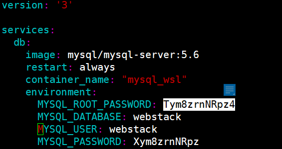 查看MySQL的root密码；确定数据名为webstack;e