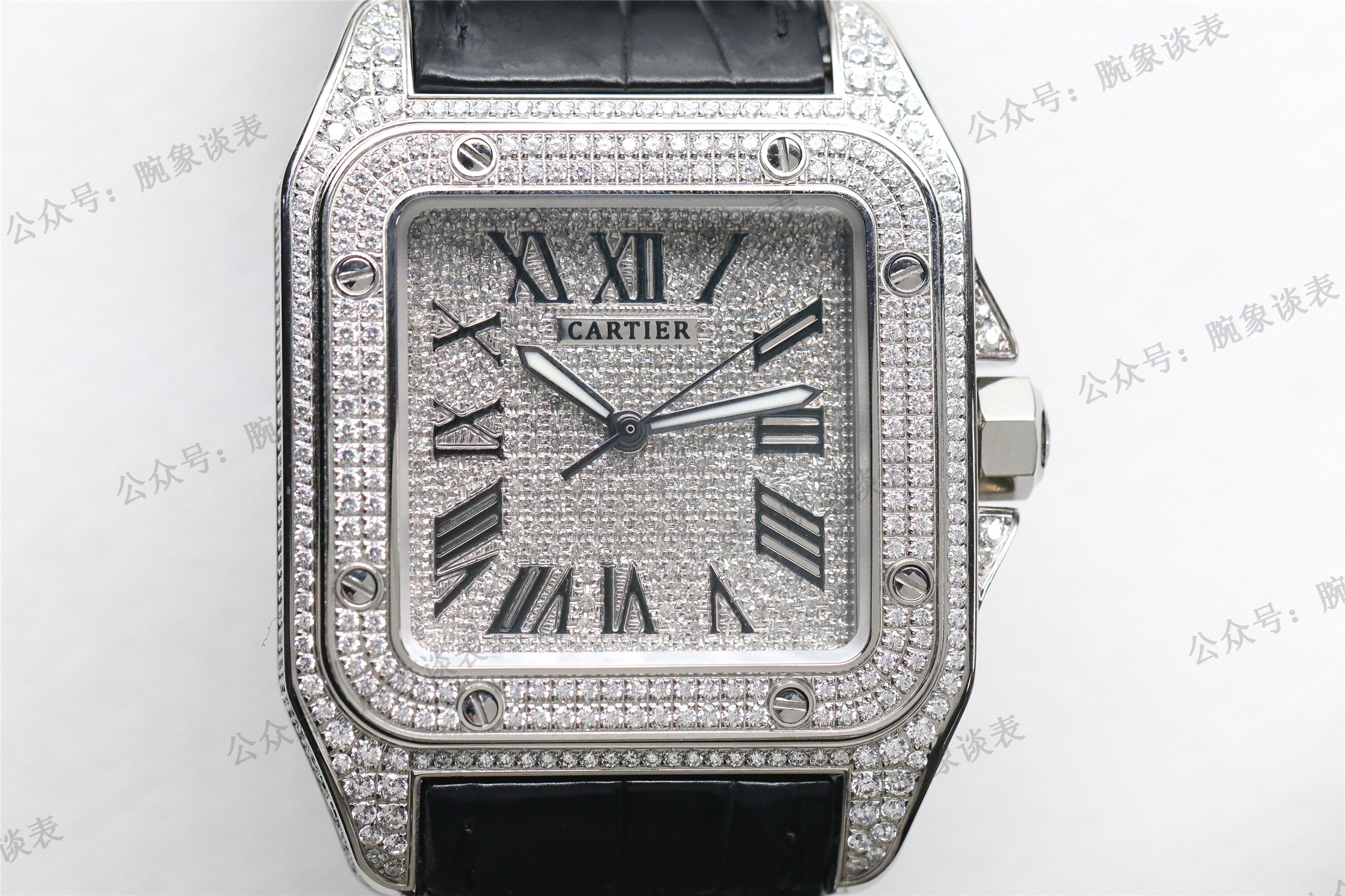 腕象谈表v6卡地亚山度士后镶满钻评测