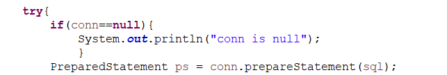 这里的conn来自DBUtil类，按流程完成JDBC操作后conn初始化失败，还是null