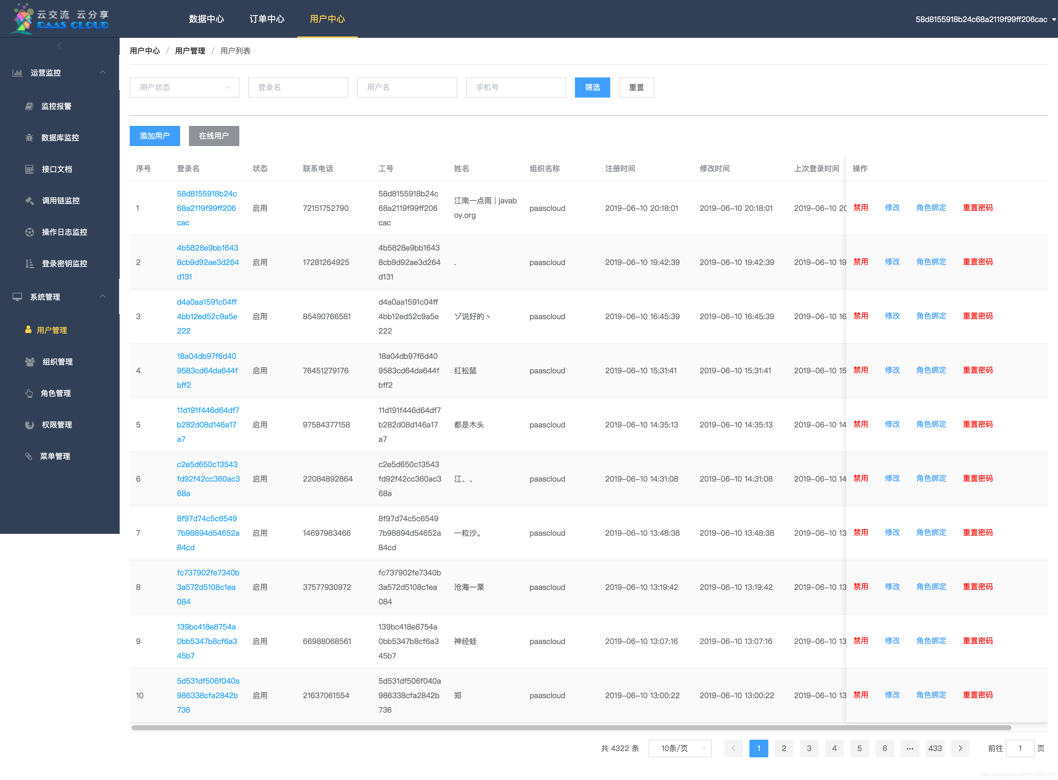 paascloud-master项目效果图