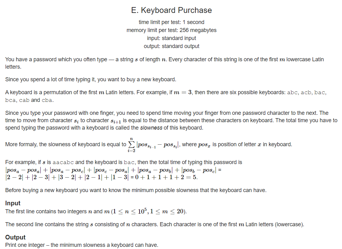 Codeforces 1238e Keyboard Purchase 状态压缩dp Alpc Qleonardo Csdn博客