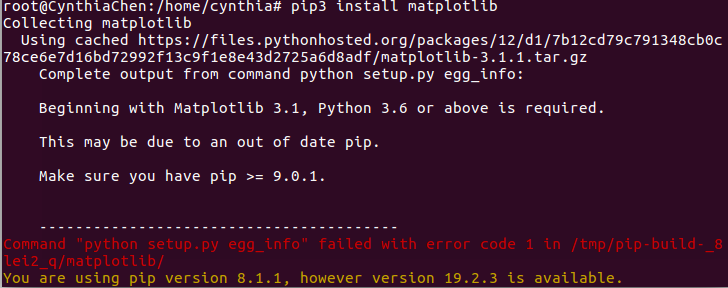 python3.5使用pip3 install matplotlib 报 Beginning with Matplotlib 3.1 ...