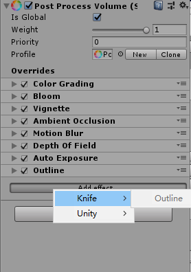 在后期处理插件上添加Outline,只有导入PRO Outline插件后才有outline组件