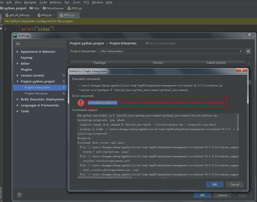 在pycharm里 设置python的project Interpreter_pycharm的 File——setting——project ...