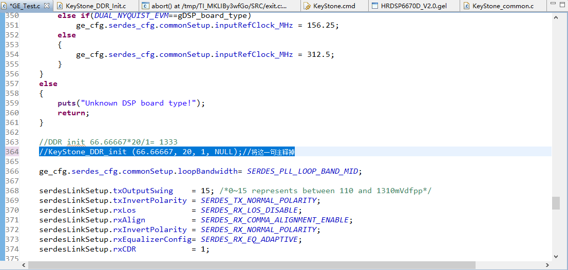 6678EVM调试K1_STK_v1.1例程中GE_test的时候报错：DDR3 leveling has failed, STATUS