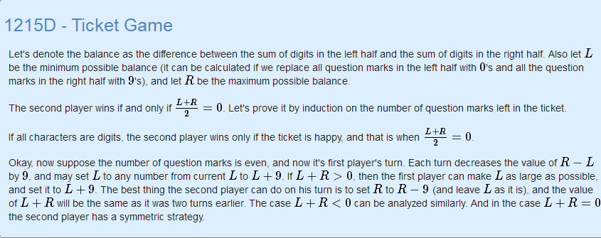 Ticket Game CodeForces - 1215D（博弈题，巴什博弈思维）