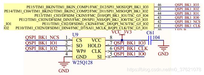 STM32L475与W25Q128连接原理图