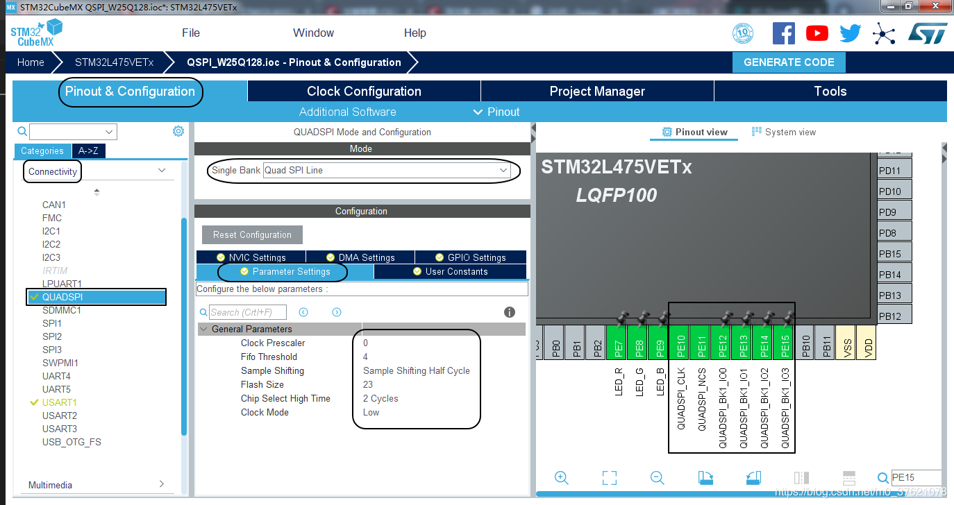 STM32L475 QUADSPI CubeMX配置