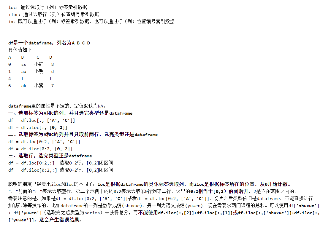 [外链图片转存失败,源站可能有防盗链机制,建议将图片保存下来直接上传(img-M2hSGR4F-1571379379074)(E:\CQUPT\AI\python\jupyter notebook\Python数据科学\picture\iloc、loc、ix的使用（列切片及行切片）.png)]