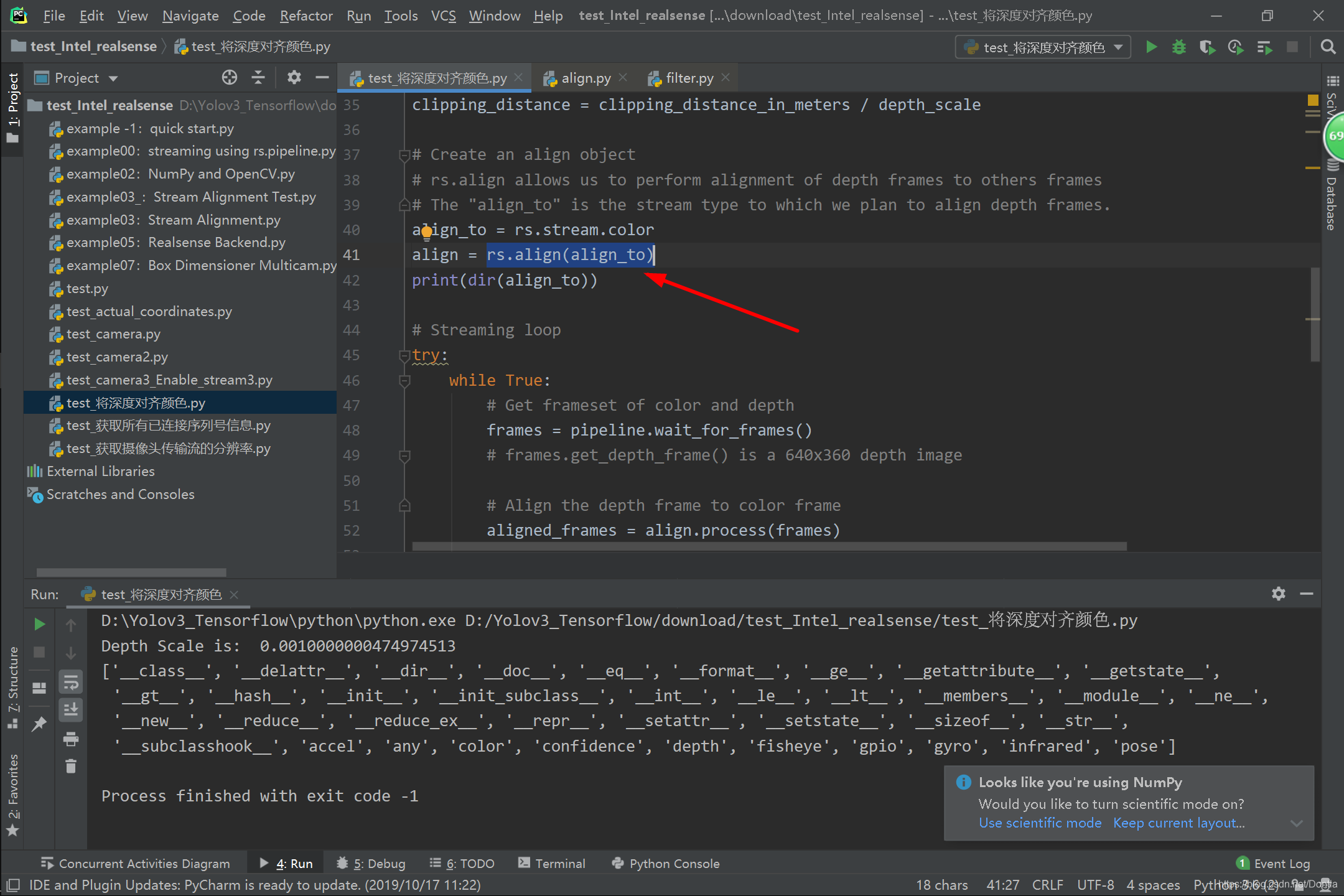 Real Sense Depth Python Intel Realsense D435 python wrapper pyrealsense.align class ...
