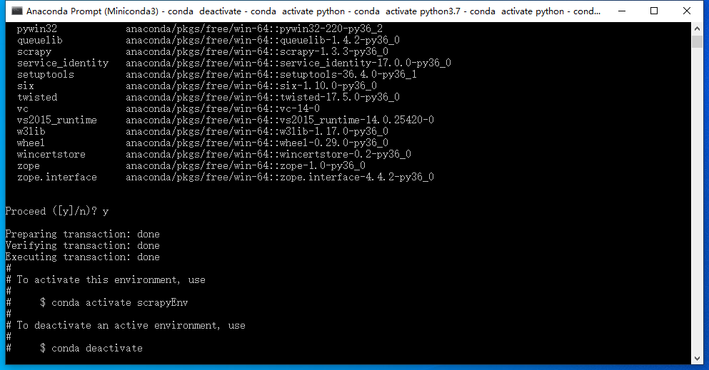 Win10使用Miniconda3搭建Scrapy环境