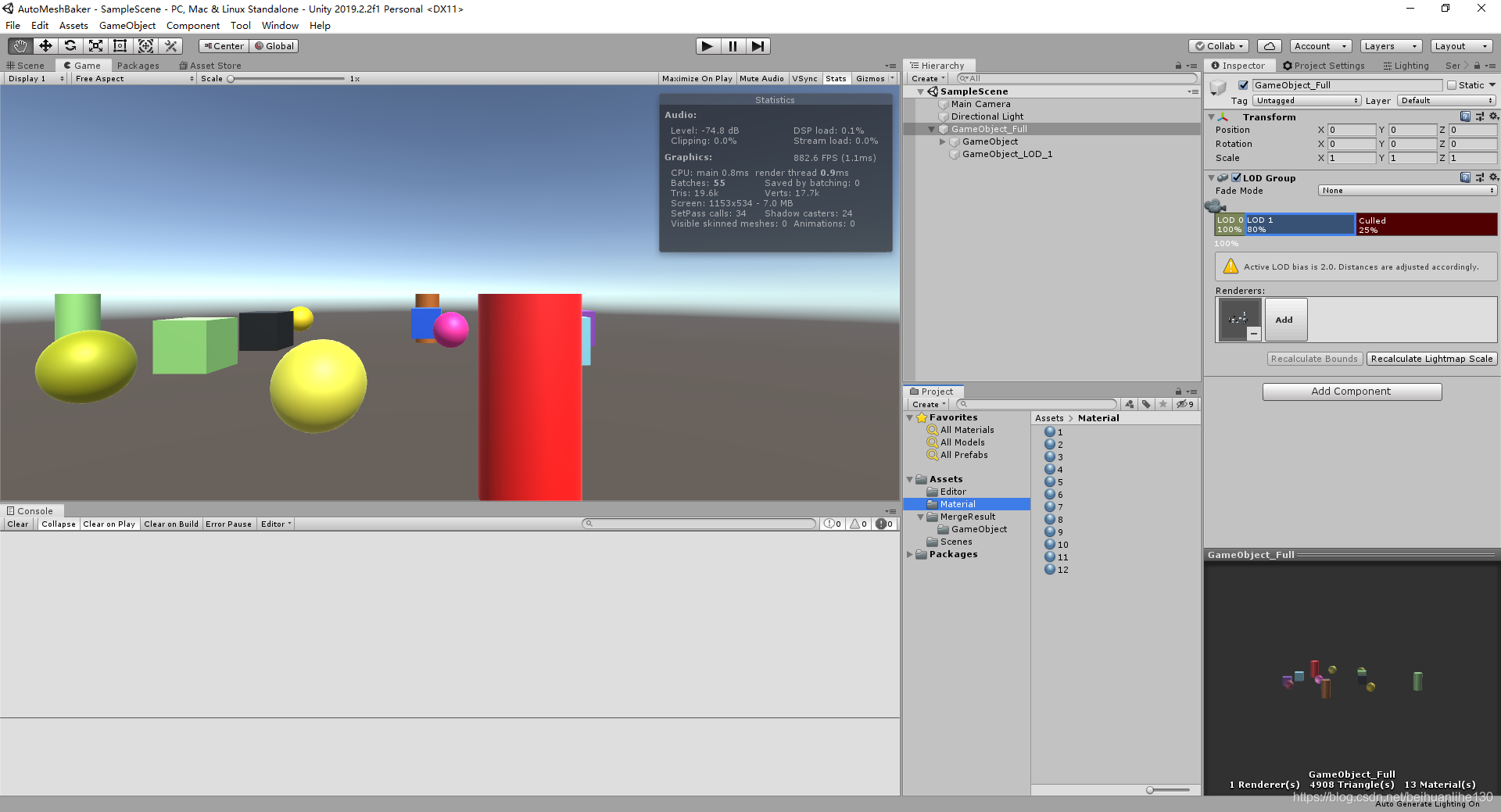 The effect after merging objects to generate LOD