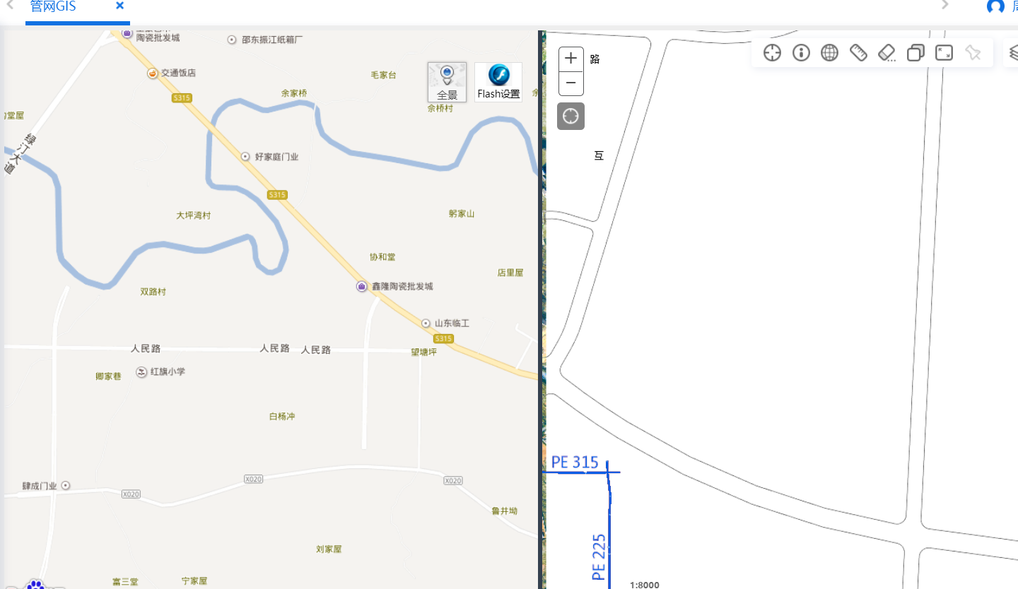 左侧为百度地图,右侧为arcgis服务