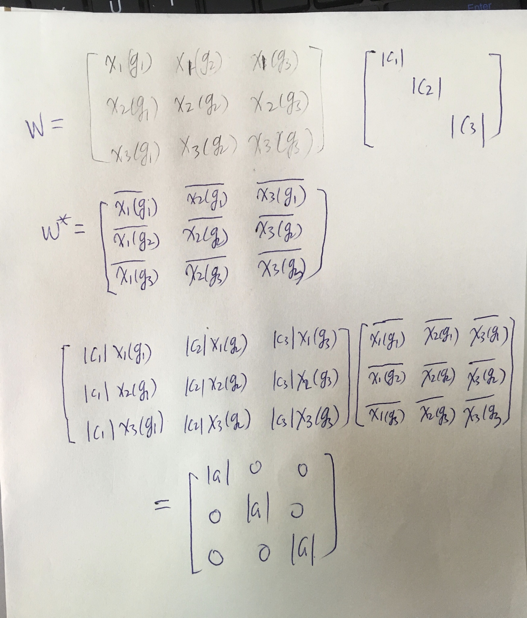 特征标表的第一正交关系的矩阵表示