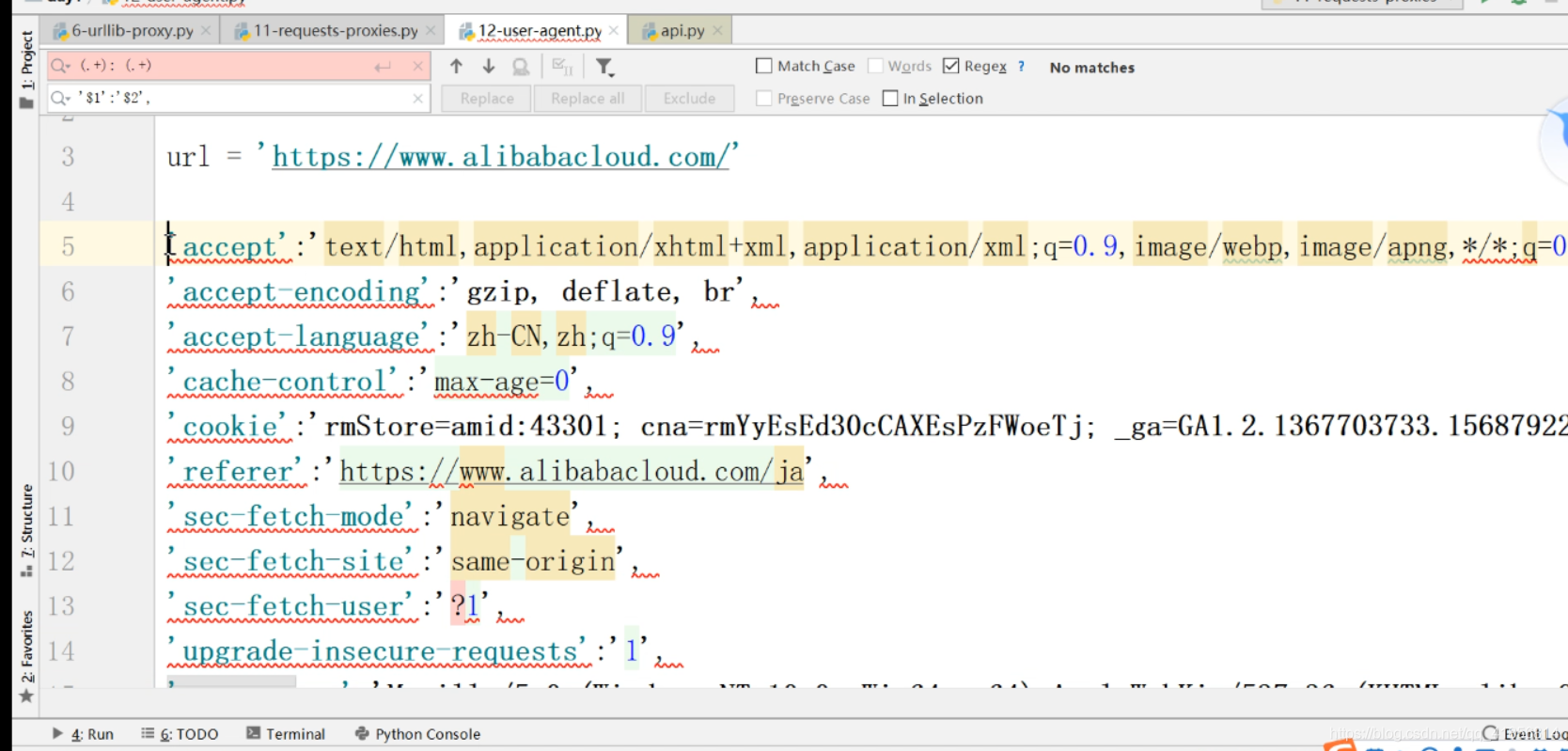 Pycharm的crtl R 使用正则表达式进行request Header格式更改 Allen Liu Csdn博客 Pycharm的crtl R 使用正则表达式进行request Header格式更改 Allen Liu Csdn博客