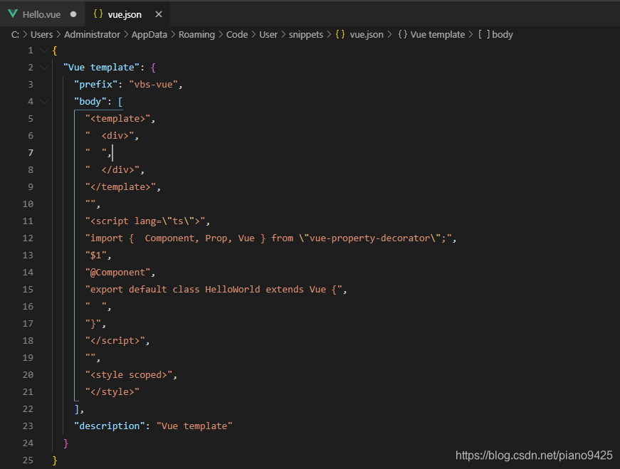 配置 --- vscode自定义代码段Snippets