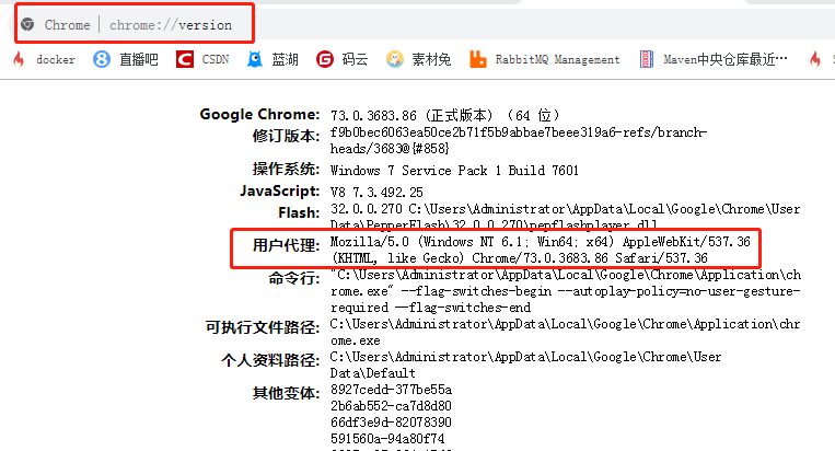 查看Chrome浏览器的用户代理及其他相关信息