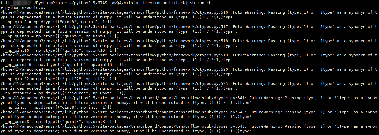 运行tensorflow代码出现dtypes.py:516: FutureWarning: Passing (type, 1) or '1type的解决方法