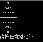 题目:  打印输出上下左右对称的，第一行一颗星，第二行三颗星，第三行五颗星，第四行七颗星，第五行五颗星，第六行三颗星，第七行一颗星