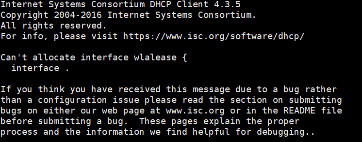 树莓派连接上wifi，但是获取不到ip，报错Can't allocate interface wlalease