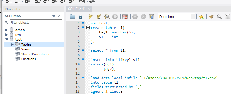 Mysql  wokebench 如何导入数据