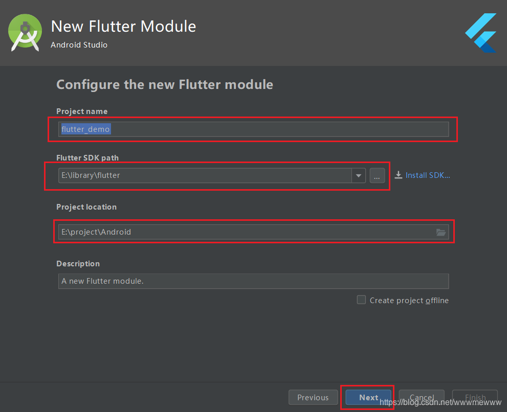 图6：填写 Flutter 项目信息