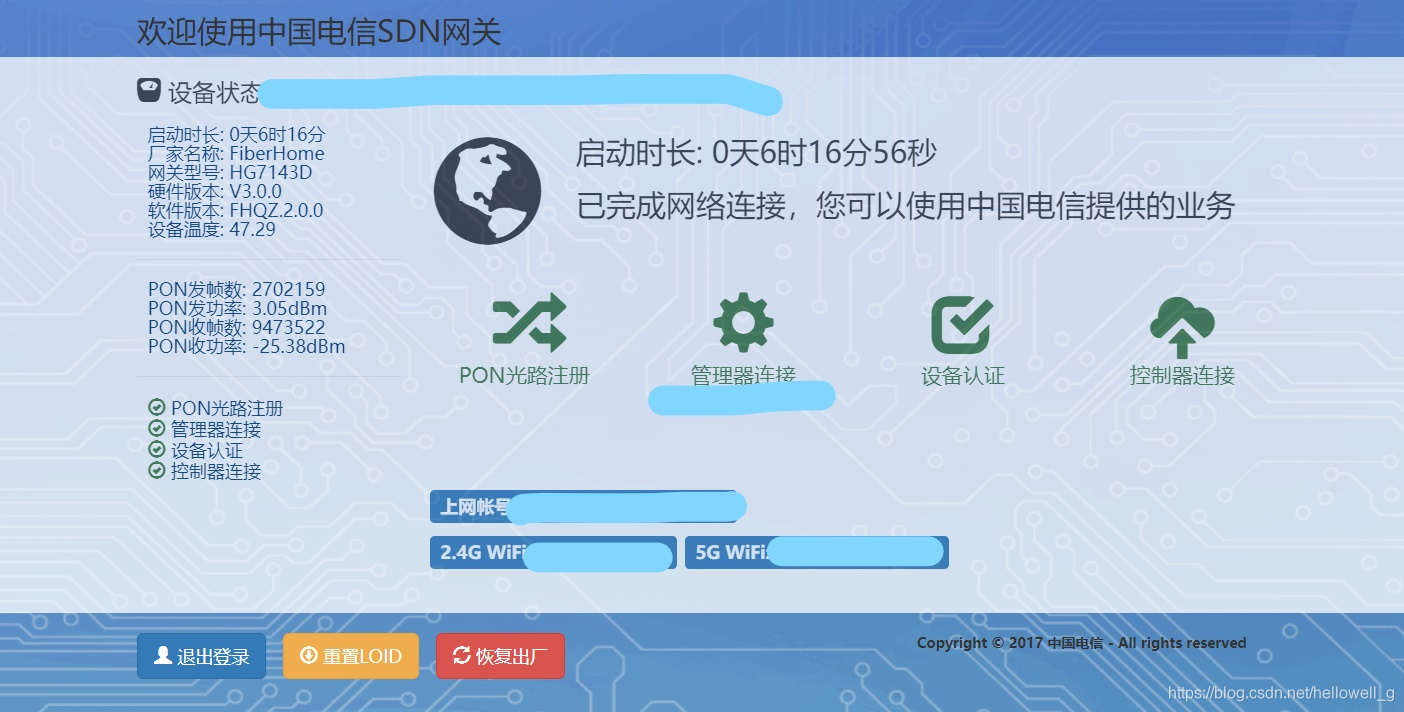 上海电信SDN千兆 烽火通信光猫HG7143D